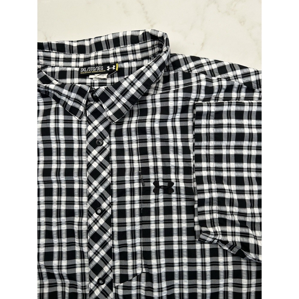 Under Armour Short Sleeve Seersucker Plaid‎ Button Up Front Shirt Mens Size 3XL